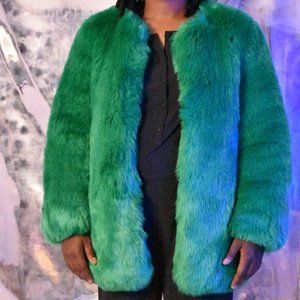 Green Vegan Fur Coat Fairy Core Y2k dopamine dressing